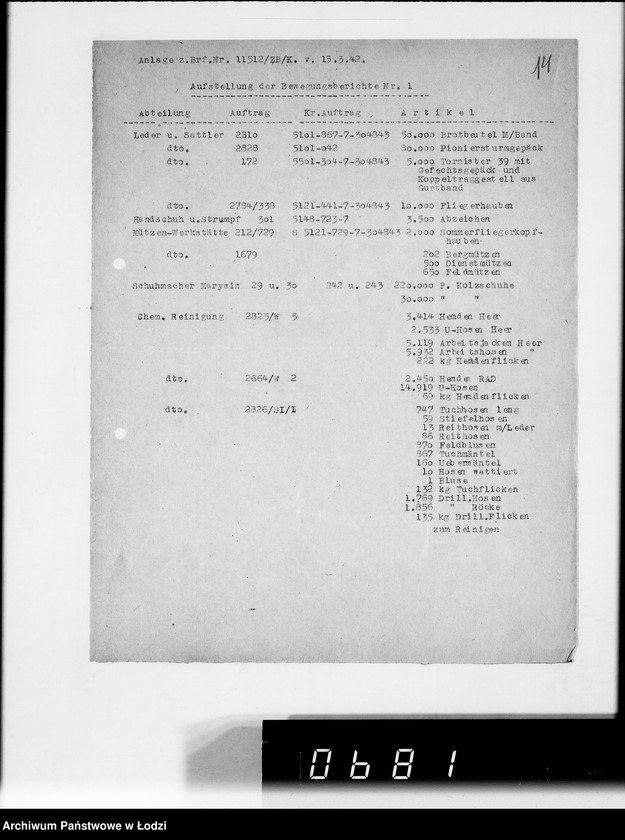 Obraz 18 z jednostki "Bewegungsberichte [Z realizacji zamówień wojskowych]"