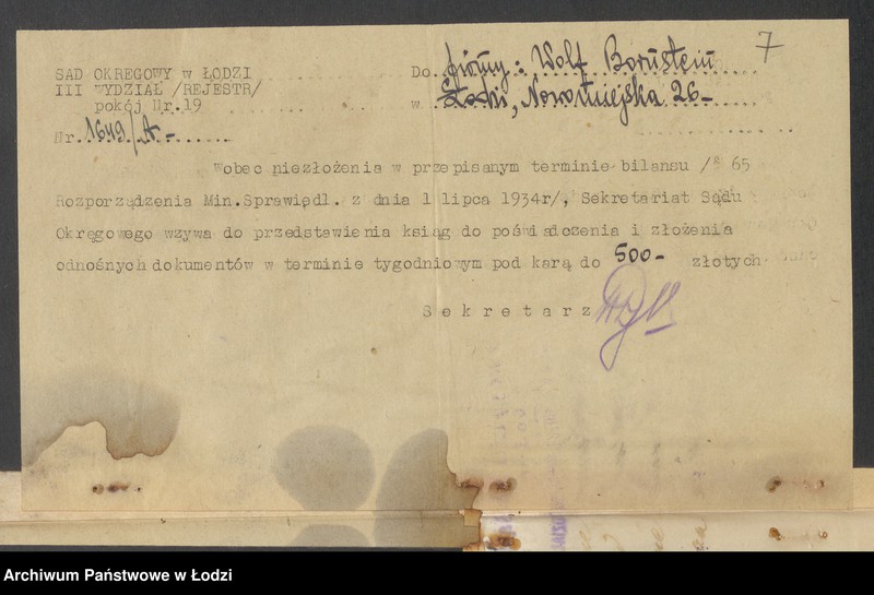 Obraz 9 z jednostki "Wolf Bornstein- sprzedaż gotowej gareroby i towarów manufakturowych"