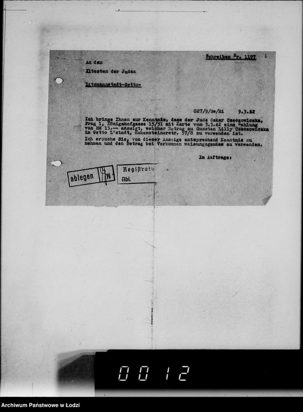 Obraz 10 z jednostki "Betr.Korrespondenz Buchhaltung mit dem Ä[ltesten] d[er] J[uden] Nr.801-1200"