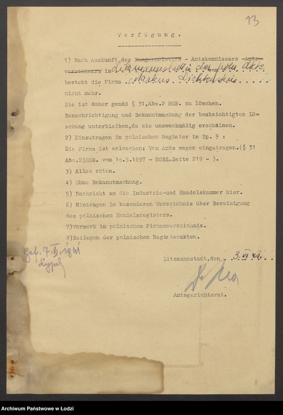 Obraz 15 z jednostki "Markus Lichtenstein- sprzedaż towarów manufakturowych"