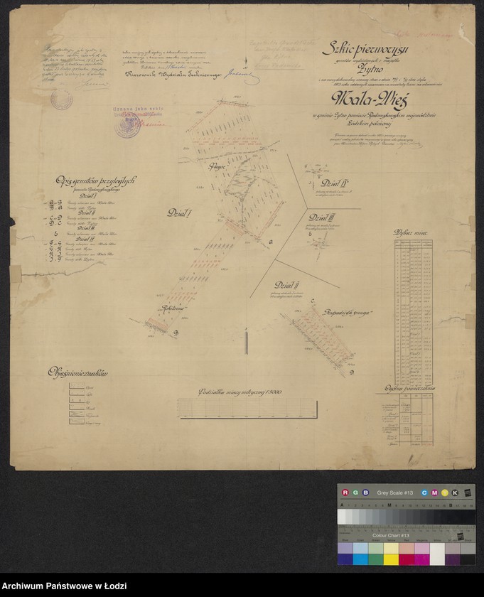 Obraz 1 z jednostki "Szkic pierworysu gruntów wydzielonych z majątku Żytno i na mocy dobrowolnej umowy stron z dnia 29 V i 6 VI roku starego stylu 1913 roku oddanych w zamian za serwituty leśne na własność wsi Mała Wieś w gminie Żytno, powiecie radomskowskim, województwie łódzkim położonej"