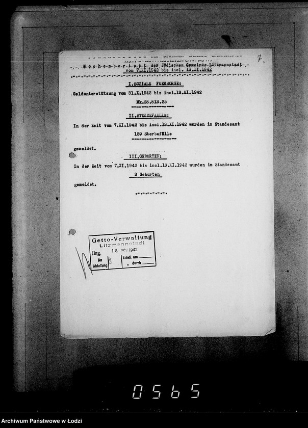 Obraz 11 z jednostki "Wöchentliche (monatliche) Tätigkeitsberichte des Ältesten der Juden"