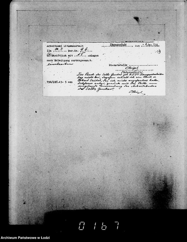 Obraz 17 z jednostki "Verschiedenes grün. [Korespondencja w sprawach personalnych; płace, zaszeregowania, urlopy, odznaczenia]"