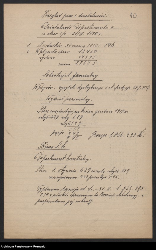 Obraz 8 z jednostki "[Dane statystyczne dotyczące liczby urzędników zatrudnionych w Ministerstwie byłej Dzielnicy Pruskiej i w niektórych urzędach mu podległych]"