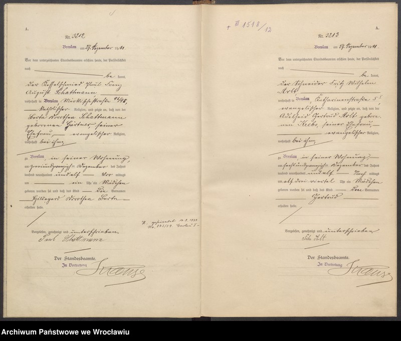 image.from.unit.number "Geburts-Haupt-Register Breslau I 1911 Band 9"