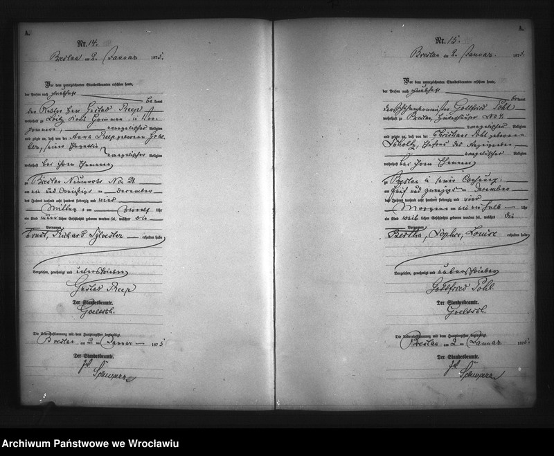 Obraz 10 z jednostki "Geburts-Neben-Register Breslau I 1875 Band 1"