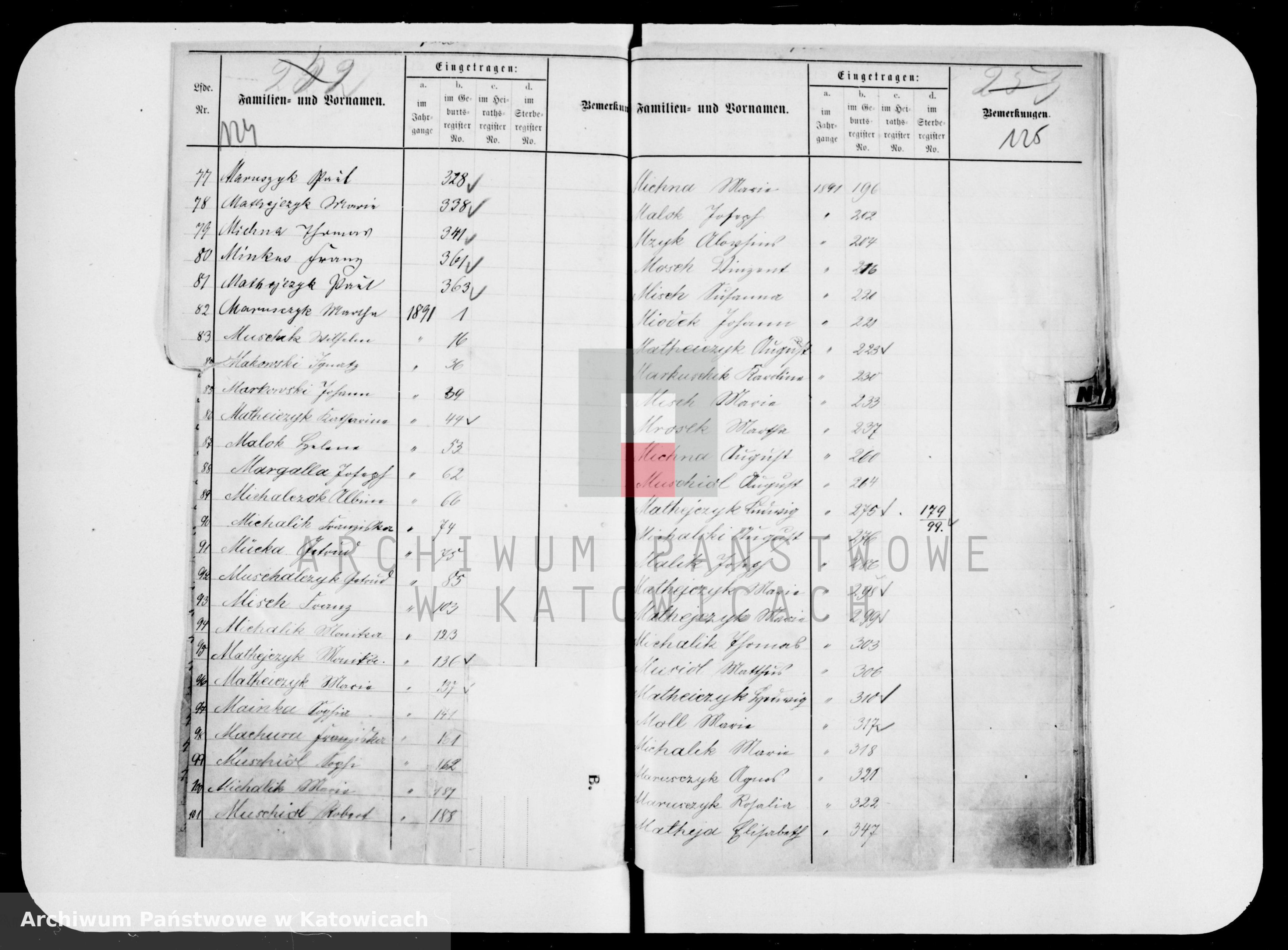 Skan z jednostki: Skorowidz do ksiąg urodzeń, małżeństw i zgonów za lata 1890-1899