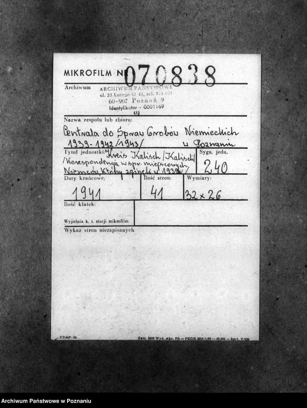 Obraz 2 z jednostki "Kreis Kalisch (Kalisz). Korespondencja w sprawie miejscowych Niemców, którzy zginęli w 1939 roku"