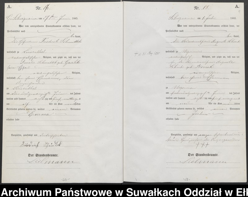 image.from.unit.number "Geburts-Haupt-Register des Königlich Preussischen Standes-Amtes Ukta Kreis Sensburg"