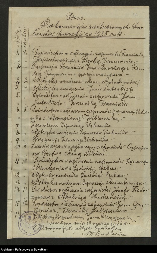 image.from.unit.number "Dokumenty zaślubionych Smolańskiej parafii za 1925 rok"