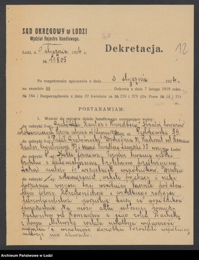 Obraz 14 z jednostki "Grabowiecki, Kantor o Rundberg – sprzedaż towarów włókienniczych"