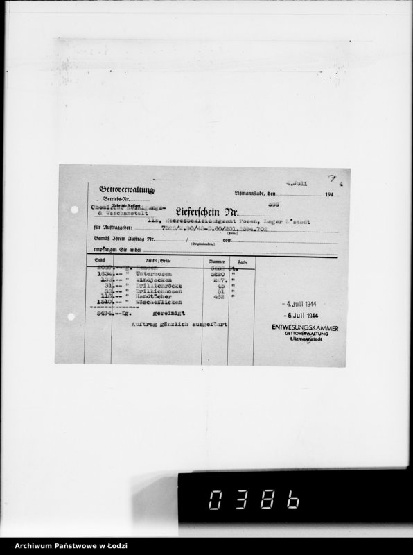 Obraz 11 z jednostki "[Dowody dostawy odzieży dla intendentury wojskowej w Poznaniu] Heeresbekleidungsamt Posen"
