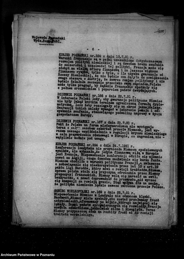 Obraz 10 z jednostki "Sprawozdania sytuacyjne z legalnego ruchu polityczno-społecznego za miesiące lipiec, sierpień, wrzesień 1931 r."