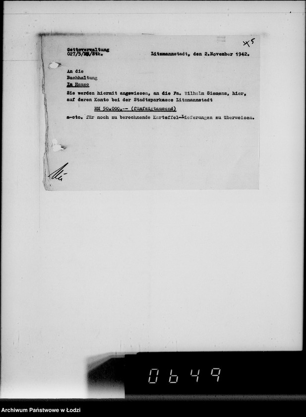 Obraz 9 z jednostki "Lebensmitteleinkauf. Aufträge, [Lieferscheinen und Rechnungen] 17593-17610 [Dostawa ziemniaków do Getta]"