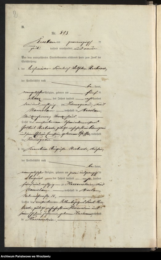 image.from.unit.number "Heiraths-Haupt-Register Breslau I 1909 Band 4"