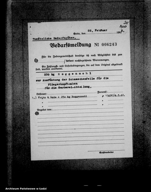 Obraz 14 z jednostki "Aufträge [Lieferscheinen und Rechnungen] 13416-13430 [Dostawa węgla i żywności do Getta]"