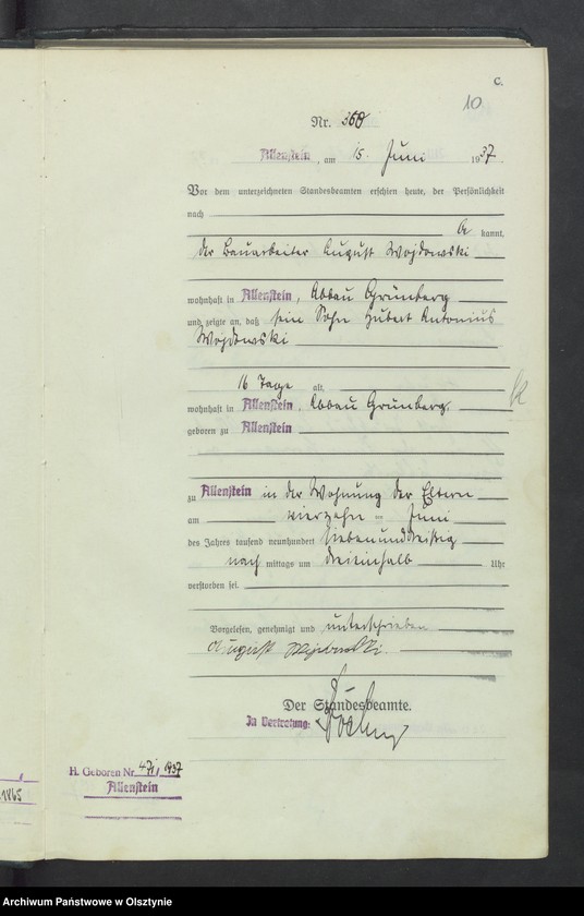 image.from.unit.number "Sterbe-Haupt-Register Tom II, Nr 352-717"