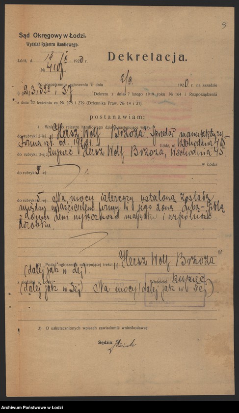 Obraz 11 z jednostki "„Hersz Wolf Brzoza” - sprzedaż manufaktury"