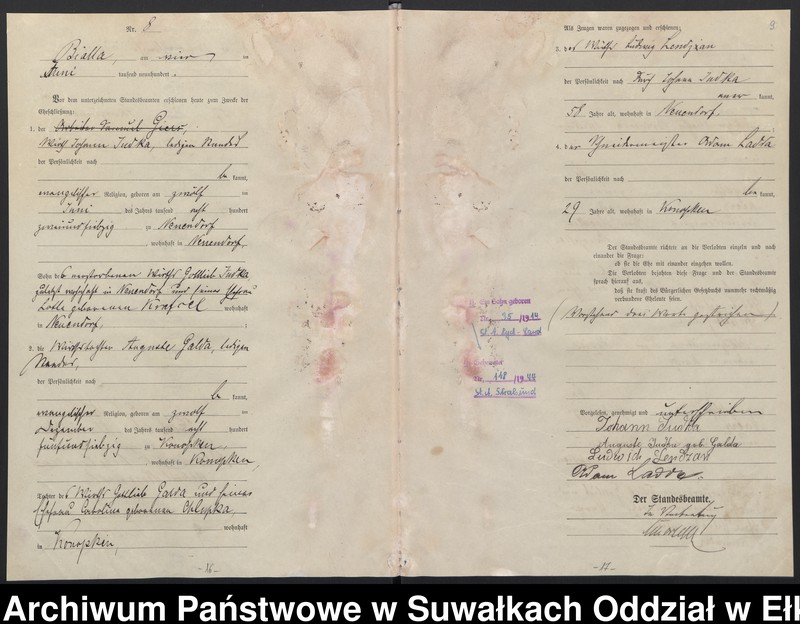 image.from.unit.number "Heiraths-Haupt-Register des Königlichen Preussischen Standes-Amtes Belzonzen Kreis Johannisburg"