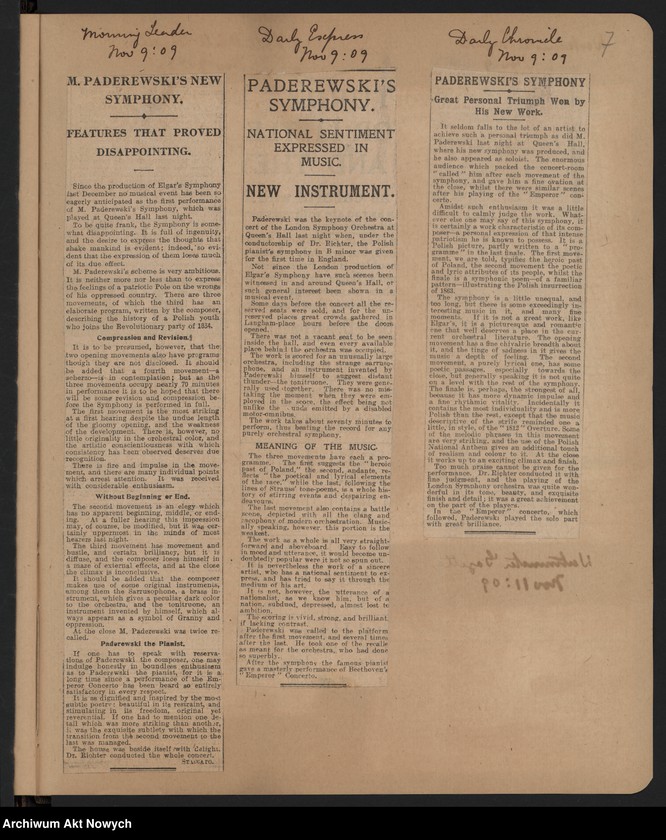 image.from.unit.number "Angleterre 1909. Wycinki prasowe dotyczące koncertów w Anglii i Szkocji"