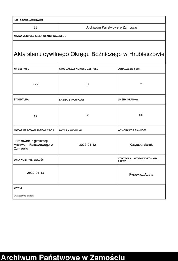 Obraz 1 z jednostki "Księga urodzeń, małżeństw i zgonów"