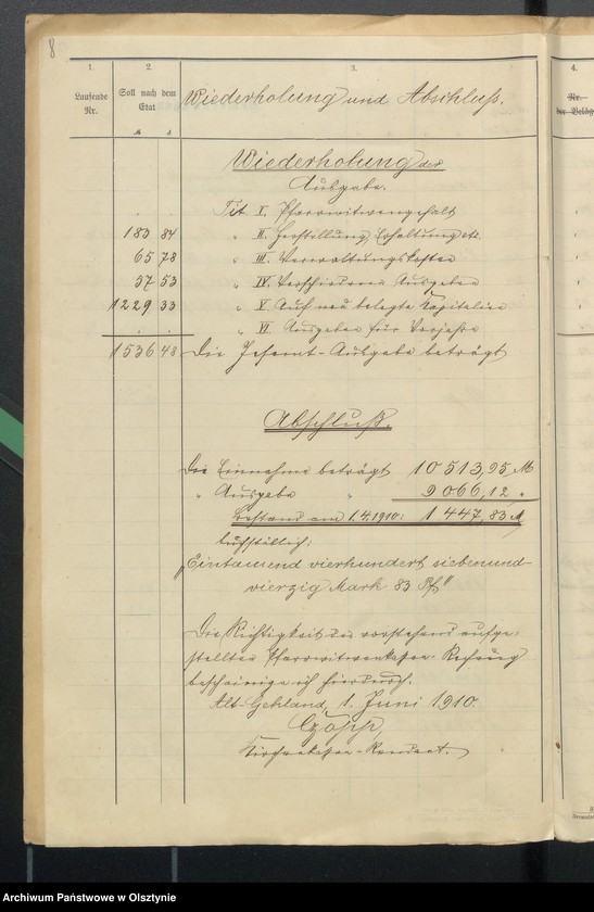 image.from.unit.number "Rehnung der Pfarrerwitwenkasse in Sorquitten"