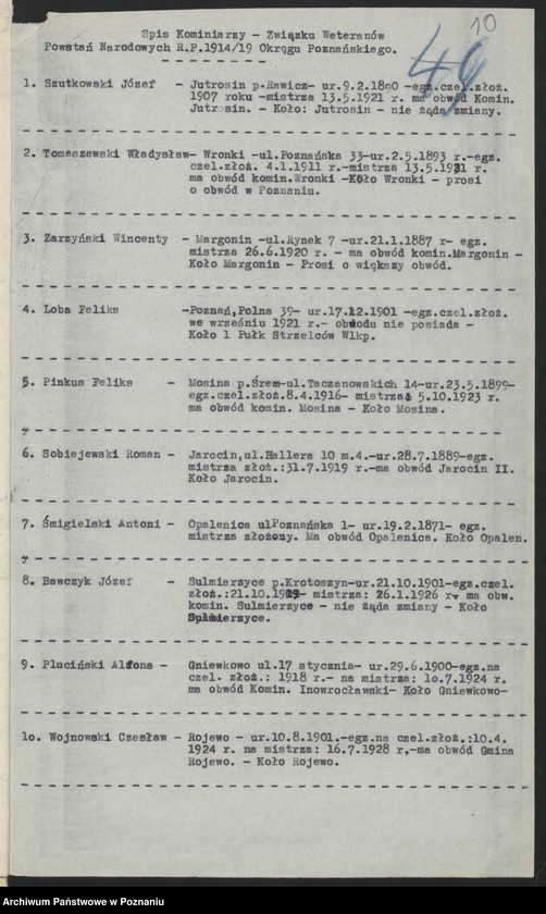 Obraz 13 z jednostki "Korespondencja [spis bezrobotnych członków Związku Powstańców Wielkopolskich."