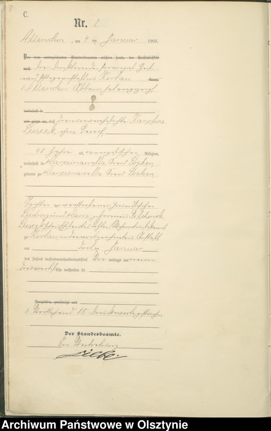 image.from.unit.number "Sterbe-Haupt-Register Tom I, Nr 1 - 425"