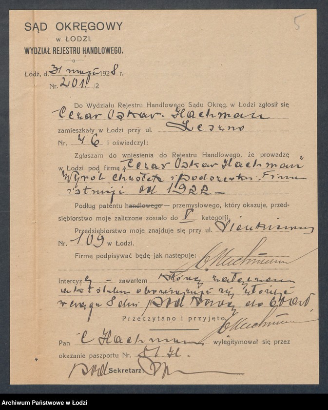 Obraz 7 z jednostki "Cezar Oskar Hachman – wyrób chustek i podszewki"