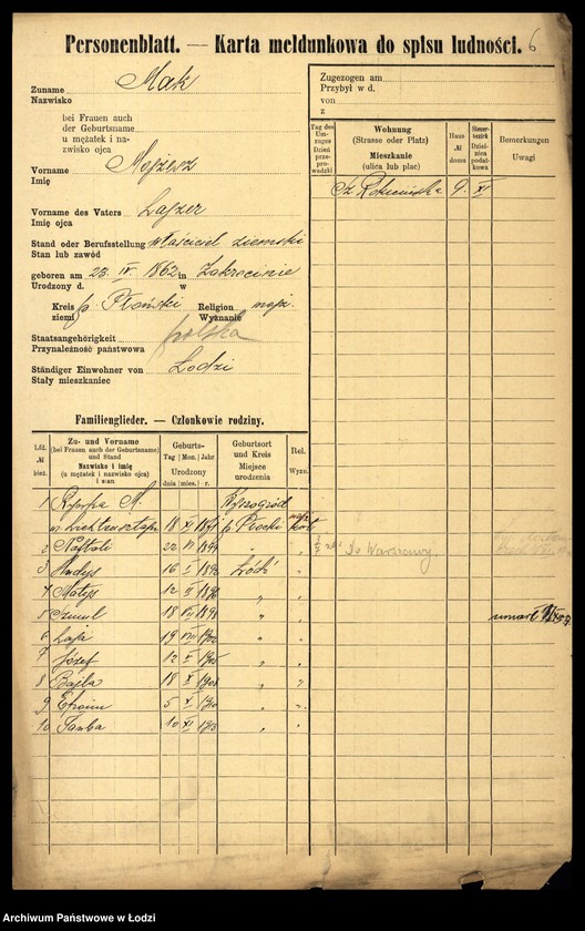 Obraz 8 z jednostki "[Spis ludności Łodzi] Mak - Makowski"
