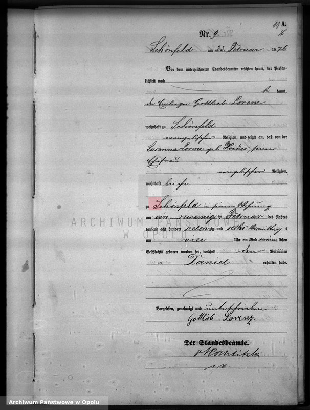 image.from.unit.number "Geburts-Haupt-Register Standesamts Schönfeld pro 1876"