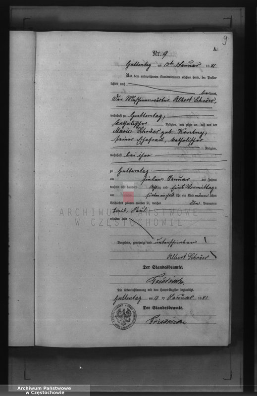 image.from.unit.number "Geburts - Neben Register des Königlich Preussischen Standesamts Guttentag im Kreise Lublinitz pro 1881."