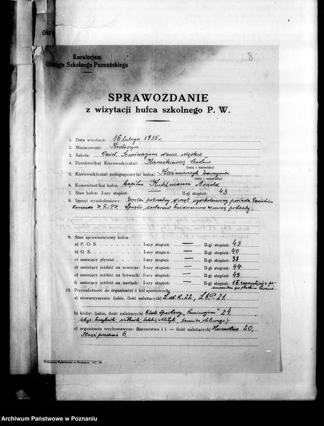 Obraz 11 z jednostki "[Sprawozdania roczne ze sprawności fizycznej członków hufca szkolnego P.W.]"