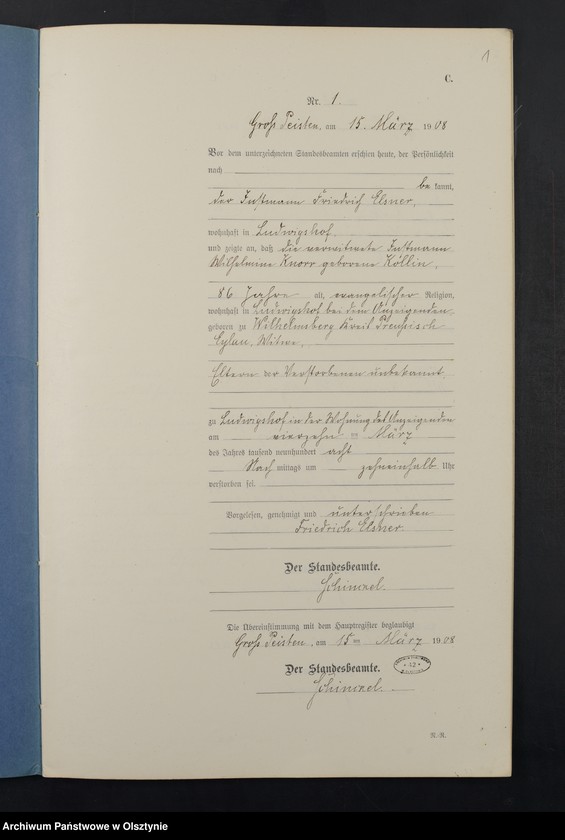 Obraz 3 z jednostki "Sterbe-Neben-Register Nr 1 - 23"