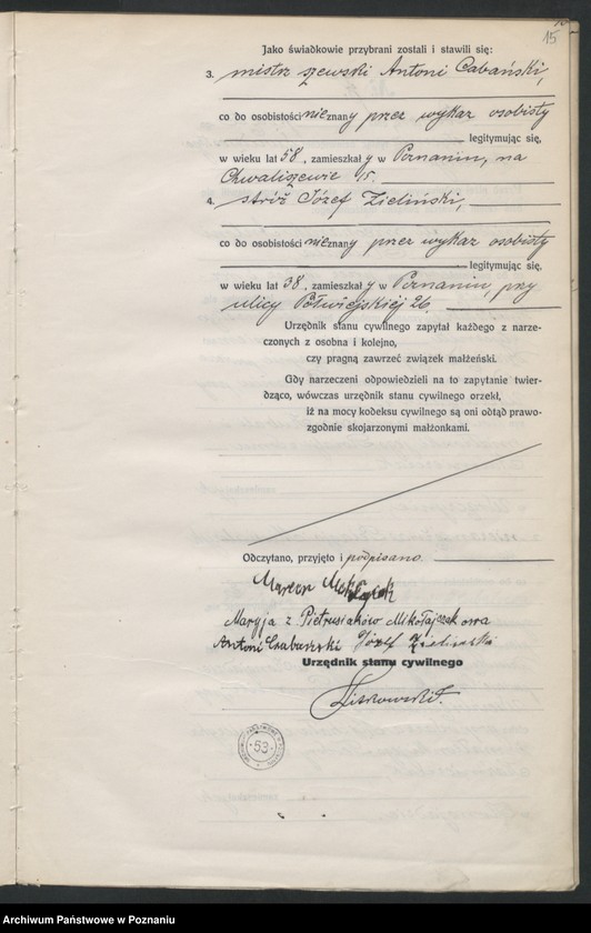 Obraz 17 z jednostki "Księga miejscowa małżeństw tom I [Rejestr główny małżeństw]"