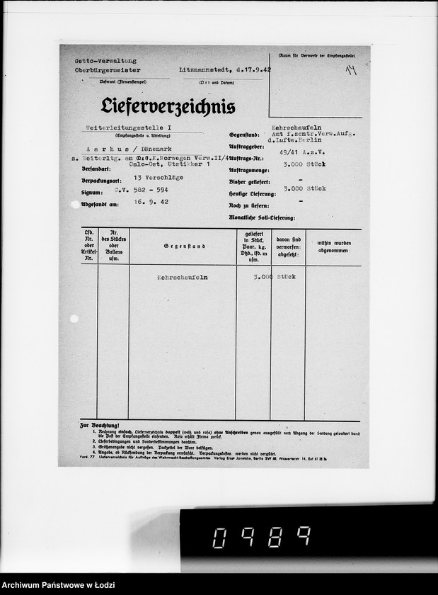Obraz 19 z jednostki "Amt für zentrale Vewaltungsaufgaben der Luftwaffe Kriegsauftrag 49/41 A.z.V.3000 Kehrschaufeln"