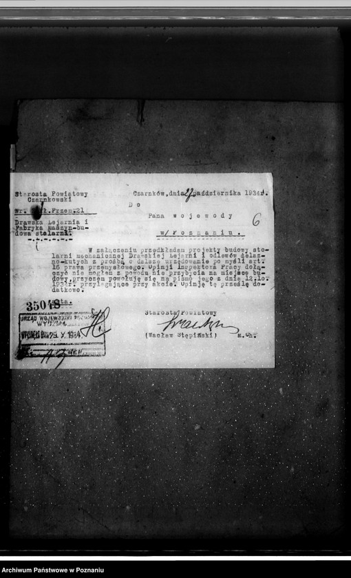 Obraz 10 z jednostki "Zatwierdzenie zakładu przemysłowego /stolarni mechanicznej/ Firma Drawska Lejarnia Żelaza w Drawskim Młynie pow. czarnkowski"