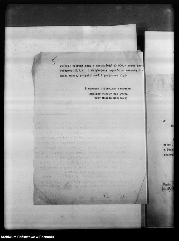 image.from.unit.number "Komitet Pomocy dla Lwowa i Wilna przy Radzie Narodowej w Poznaniu - korespondencja."