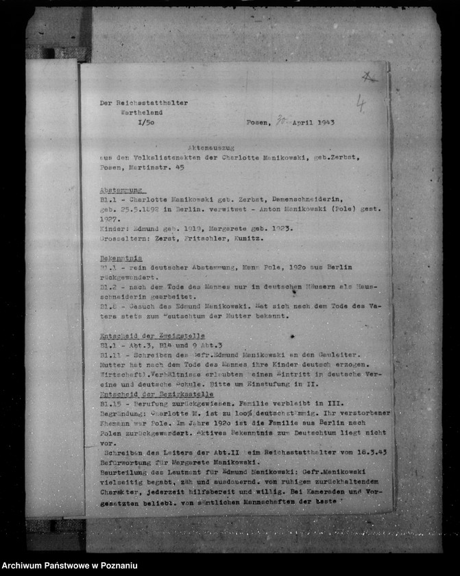 Obraz 8 z jednostki "Aktenauszüge für die 11.Sitzung der Zentralstelle der Deutschen Volksliste"