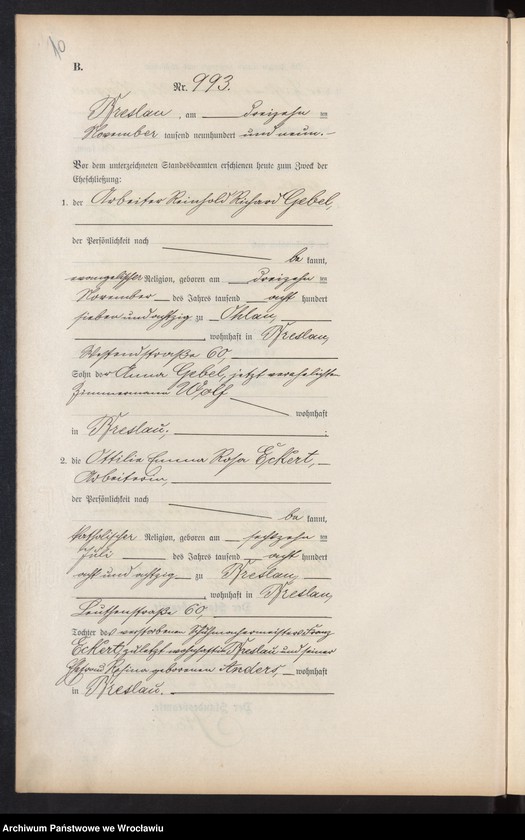 image.from.unit.number "Heiraths-Neben-Register Breslau I 1909 Band 6"