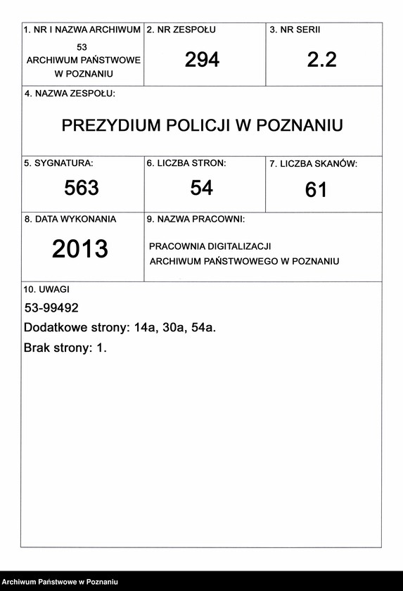 Obraz 1 z jednostki "A. betr. Personalia der polnischen Überläufer Franz und Sofia Adamczak /al. Gościniak, Adamiak/"