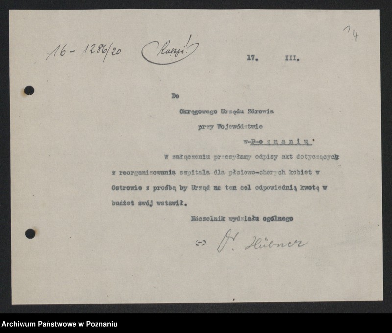 Obraz 16 z jednostki "Ministerstwo byłej Dzielnicy Pruskiej - Departament Zdrowia Publicznego. Akta w sprawie: Lecznic dla chorych wenerycznie kobiet [korespondencja]"