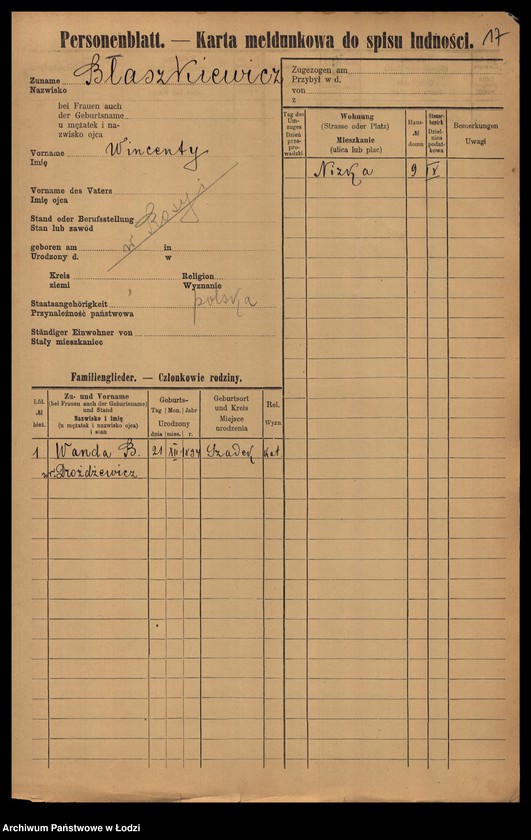 Obraz 19 z jednostki "[Spis ludności Łodzi] Błaszek - Bochenek"