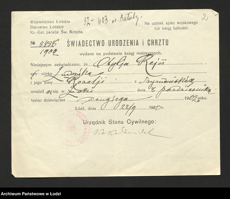 Obraz 4 z jednostki "Dowody metrykalne stałych mieszkańców osady Bałuty nr domu 32-34"