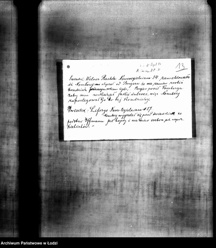 Obraz 16 z jednostki "Akta w sprawie Nomberga Dawida s. Haskla i innych, a mianowicie Bergera Hila syna Icka oskarżonych o kradzież"