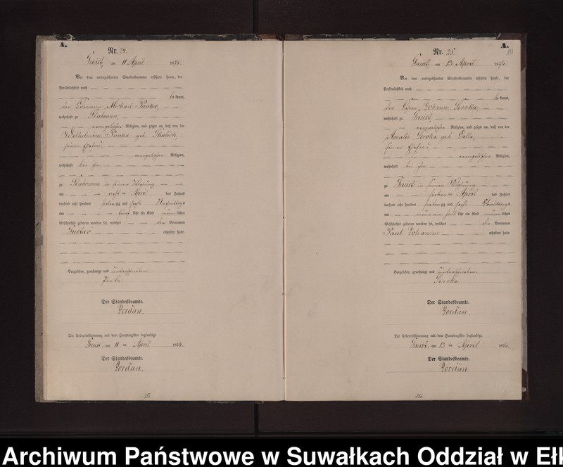image.from.unit.number "Geburts-Neben-Register des Preussischen Standes-Amtes Gneist Kreis Loetzen"