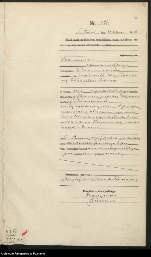 Obraz 19 z jednostki "Księga miejscowa zgonów tom III [Rejestr główny zgonów]"