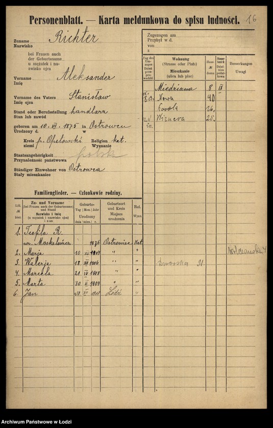 Obraz 18 z jednostki "[Spis ludności Łodzi] Richter"