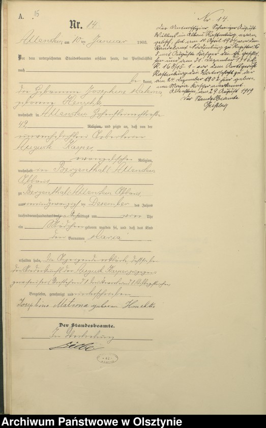 image.from.unit.number "Geburts-Haupt-Register Tom I,Nr - 399"