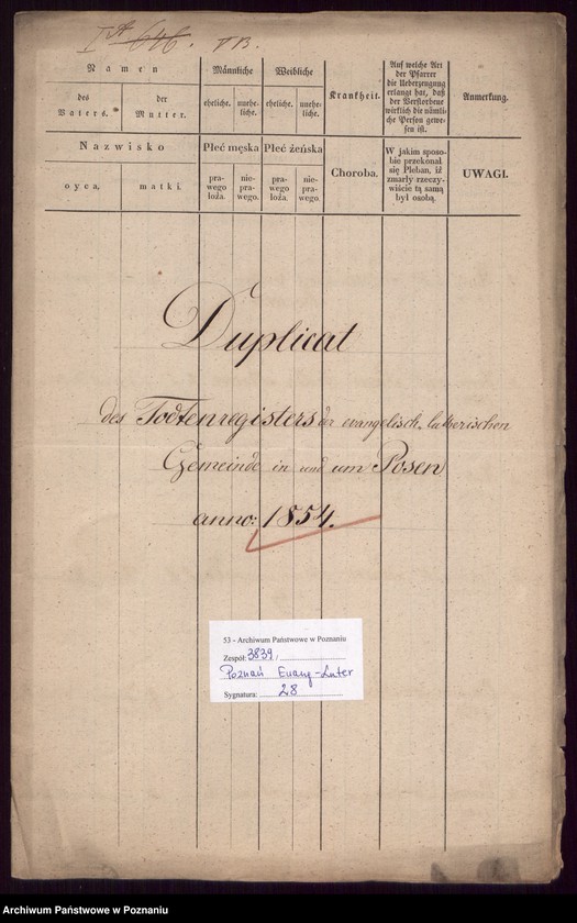 Obraz 2 z jednostki "Duplikat des Todtenregisters"